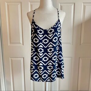 No Boundaries Navy Block Print Rayon Tank Top